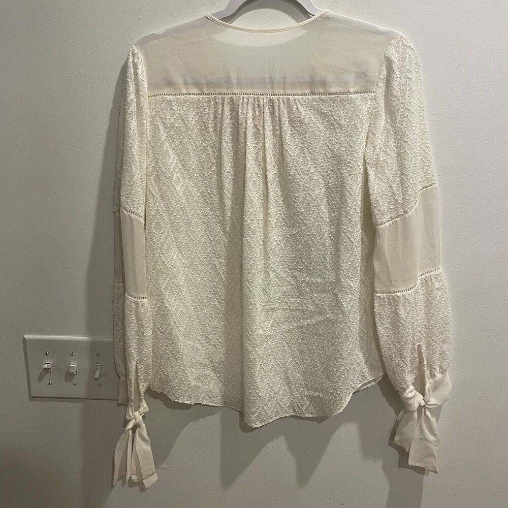Rebecca Taylor Blouse 0 White Ivory Office Silk Lightweight Lace Sheer Siren - Picture 8 of 11